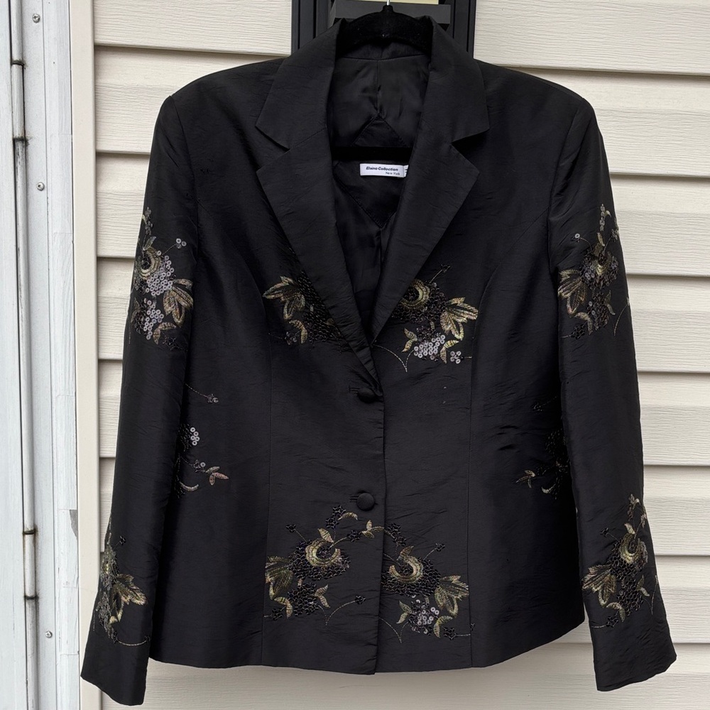 ELAINE COLLECTION LADIES BLACK GOLD SILK SEQUIN JACKET-M-HOLIDAYS-WEDDING-WOW!